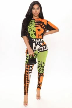 Fashion Nova More Attention Legging Set - Orange/combo Legging Sets