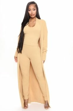 Fashion Nova Legging Sets Keep Me Cozy Fuzzy 3 Piece Legging Set - Mustard