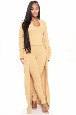 Fashion Nova Legging Sets Keep Me Cozy Fuzzy 3 Piece Legging Set - Mustard