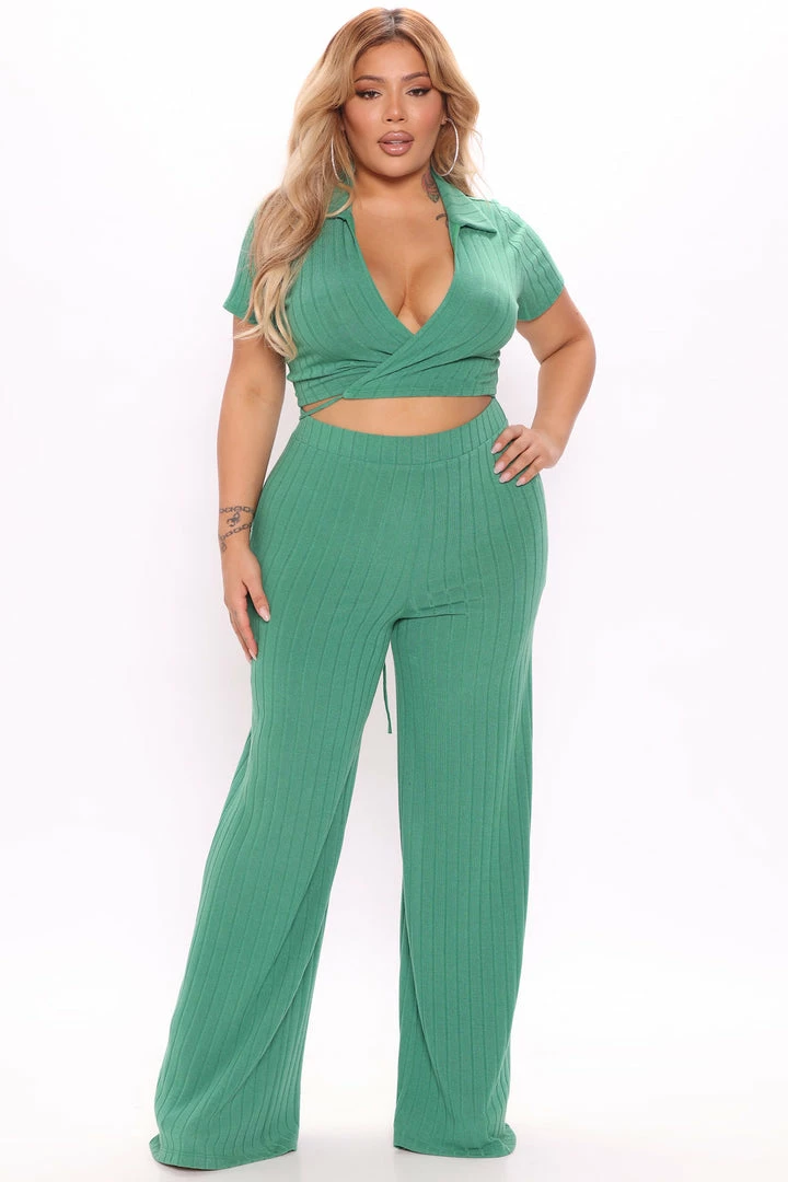 Fashion Nova Alexandra Pant Set - Green Wide Leg Sets
