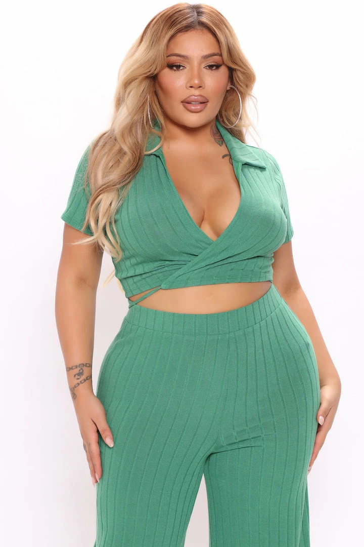 Fashion Nova Alexandra Pant Set - Green Wide Leg Sets