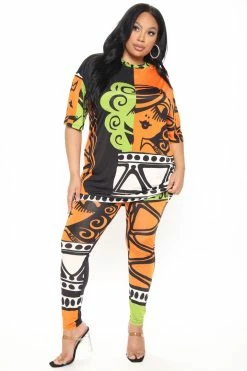 Fashion Nova More Attention Legging Set - Orange/combo Legging Sets