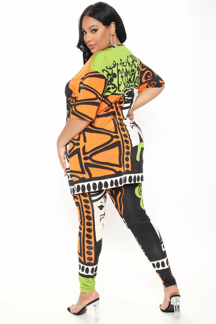 Fashion Nova More Attention Legging Set - Orange/combo Legging Sets