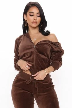 Fashion Nova The Original Trendsetter Velour Set - Chocolate Sweatshirt Sets