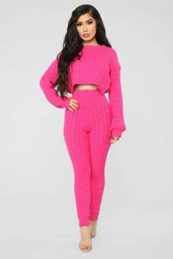 Fashion Nova Sweater Sweetie Pant Set - Neon Pink