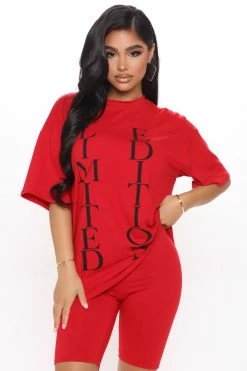 Fashion Nova Biker Short Sets She's Limited Edition Biker Short Set - Red