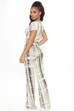 Fashion Nova Don't Waste My Time Tie Dye Pant Set - Olive Wide Leg Sets
