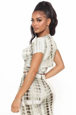 Fashion Nova Don't Waste My Time Tie Dye Pant Set - Olive Wide Leg Sets