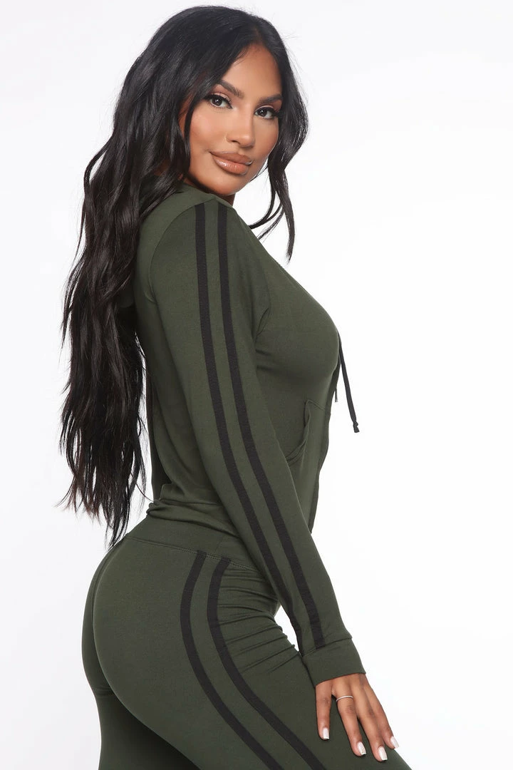 Fashion Nova Tennis Courts III Zip Set - Olive Sweatshirt Sets