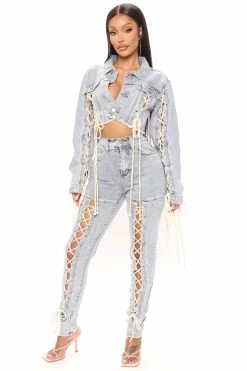 Fashion Nova Can't Keep Up Denim Jacket - Light Blue Wash