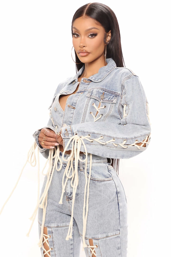 Fashion Nova Can't Keep Up Denim Jacket - Light Blue Wash