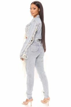 Fashion Nova Can't Keep Up Denim Jacket - Light Blue Wash