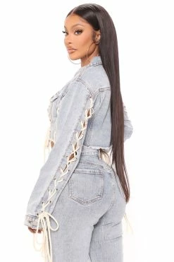Fashion Nova Can't Keep Up Denim Jacket - Light Blue Wash