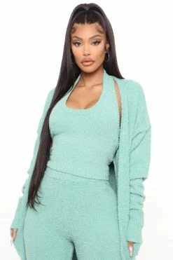 Fashion Nova Legging Sets Keep Me Cozy Fuzzy 3 Piece Legging Set - Sage