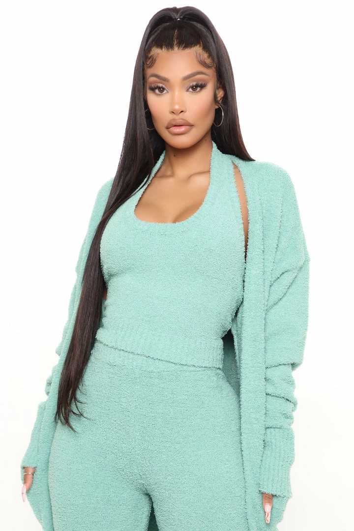 Fashion Nova Legging Sets Keep Me Cozy Fuzzy 3 Piece Legging Set - Sage