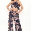 Fashion Nova Charlize Tropical Pant Set - Navy/combo