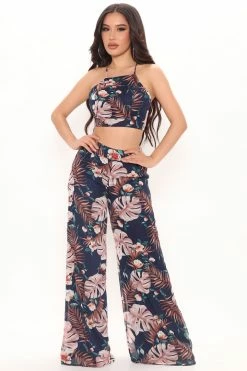 Fashion Nova Charlize Tropical Pant Set - Navy/combo