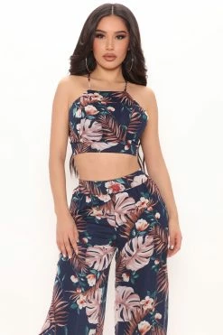 Fashion Nova Charlize Tropical Pant Set - Navy/combo