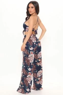 Fashion Nova Charlize Tropical Pant Set - Navy/combo