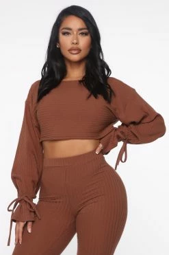 Fashion Nova Rest Up Ribbed Legging Set - Brown