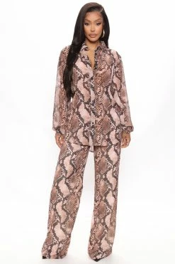 Fashion Nova Sariyah Snakeskin Pant Set - Brown/combo