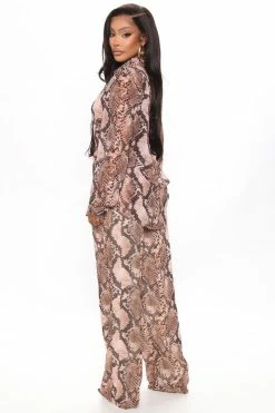 Fashion Nova Sariyah Snakeskin Pant Set - Brown/combo