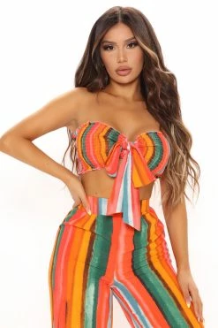 Fashion Nova Wide Leg Sets Well Wishes Striped Pant Set - Red/combo