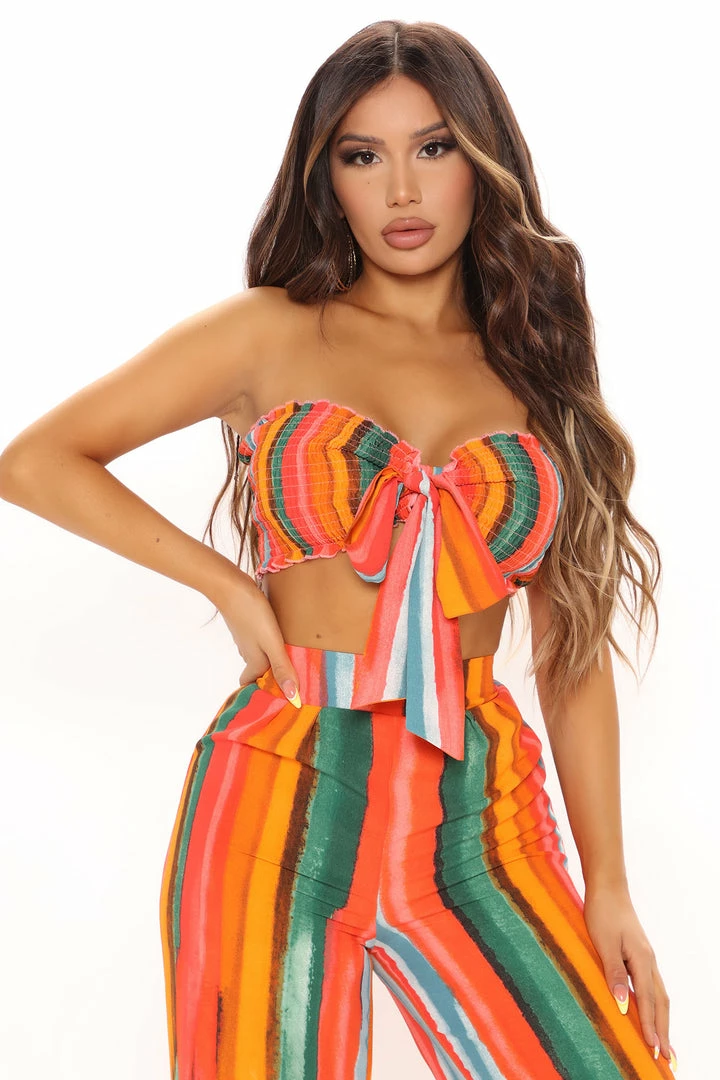 Fashion Nova Wide Leg Sets Well Wishes Striped Pant Set - Red/combo