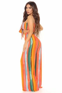 Fashion Nova Wide Leg Sets Well Wishes Striped Pant Set - Red/combo