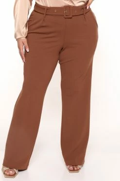 Fashion Nova Celine Belted Wide Leg Pant - Brown