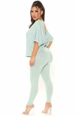 Fashion Nova Don't Get This Twisted Short Sleeve Pant Set - Sage Legging Sets