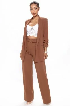 Fashion Nova Celine Belted Wide Leg Pant - Brown