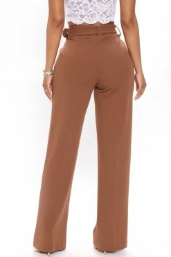 Fashion Nova Celine Belted Wide Leg Pant - Brown
