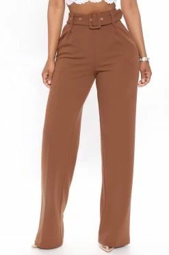 Fashion Nova Celine Belted Wide Leg Pant - Brown