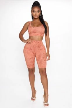 Fashion Nova Bondoc Beauty Biker Short Set - Rust