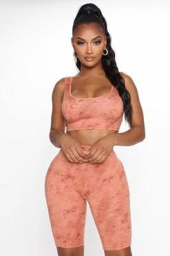 Fashion Nova Bondoc Beauty Biker Short Set - Rust