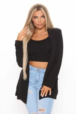 Fashion Nova Matching Separates Sasha Open Front Blazer - Black