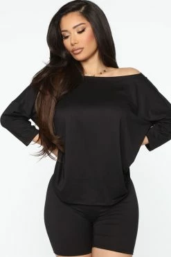 Fashion Nova Play In Comfort Short Set - Black Biker Short Sets