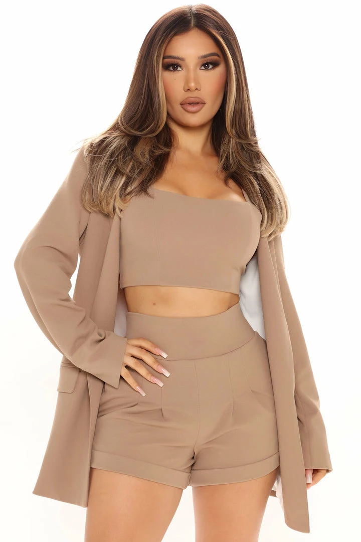 Fashion Nova Sasha Open Front Blazer - Taupe Matching Separates