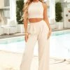 Fashion Nova Ciao Bella Wide Leg Pant Set - Oatmeal Wide Leg Sets