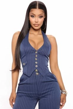 Fashion Nova Boss Up Pinstripe Pant Set - Navy