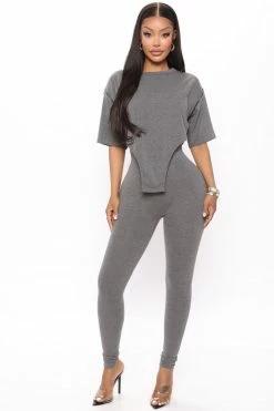 Fashion Nova Legging Sets Tell Me Again Legging Set - Charcoal
