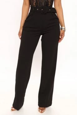 Fashion Nova Celine Belted Wide Leg Pant - Black Matching Separates