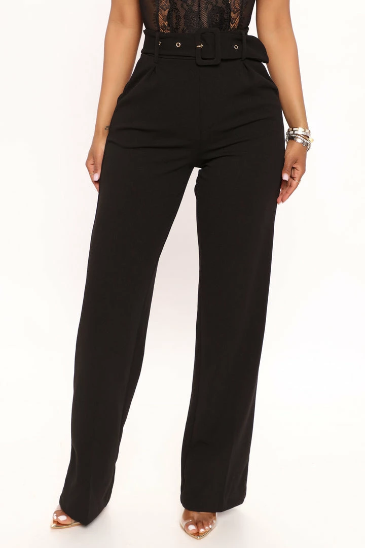 Fashion Nova Celine Belted Wide Leg Pant - Black Matching Separates