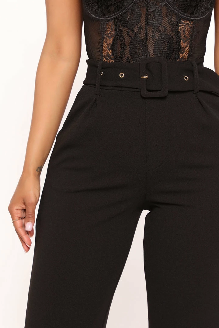 Fashion Nova Celine Belted Wide Leg Pant - Black Matching Separates