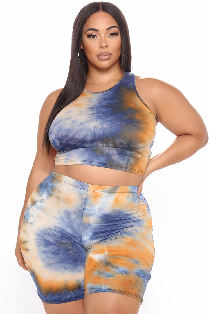 Fashion Nova Biker Short Sets Beach Vibes Tank Set - Orange/combo