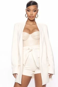 Fashion Nova Sasha Open Front Blazer - Cream