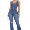 Fashion Nova Unforgettable Flare Jeans - Medium Blue Wash Matching Separates