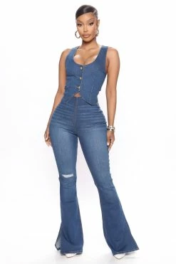 Fashion Nova Unforgettable Flare Jeans - Medium Blue Wash Matching Separates