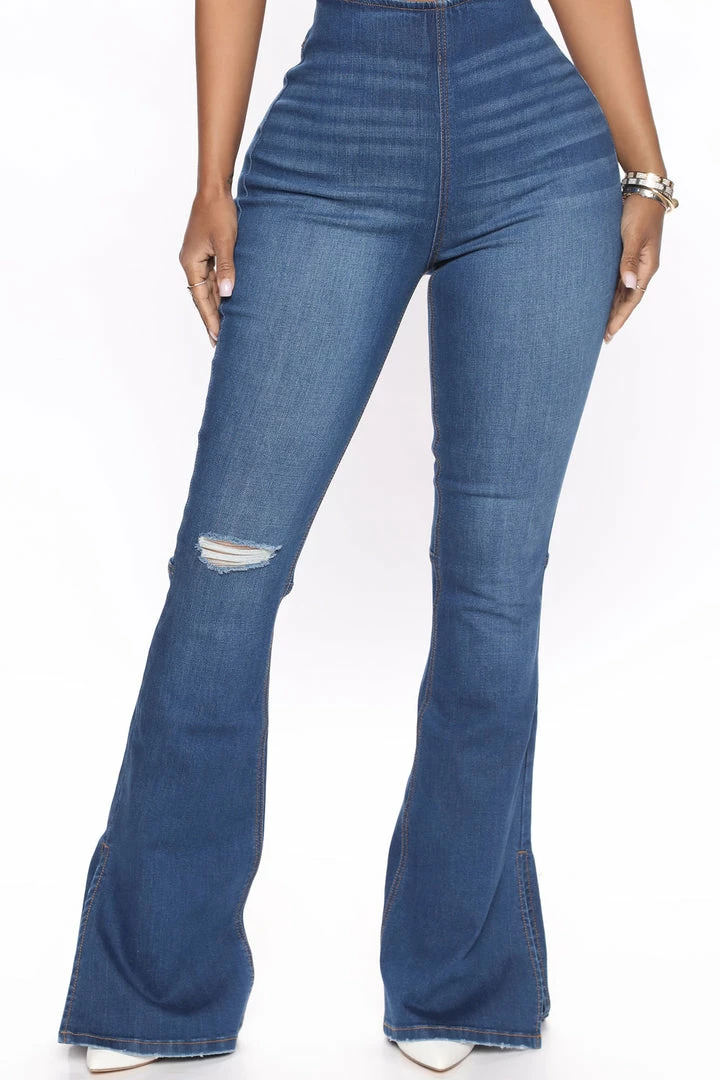 Fashion Nova Unforgettable Flare Jeans - Medium Blue Wash Matching Separates